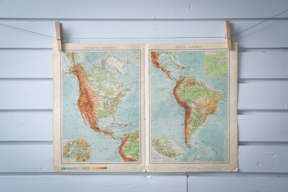 1950 Vintage Map of the Americas