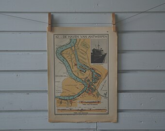 1941 Vintage Map of Antwerp Harbour