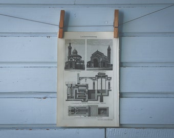 1907 Vintage Crematorium Lithograph Illustration