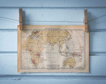 1890 Vintage World Map of German Colonies