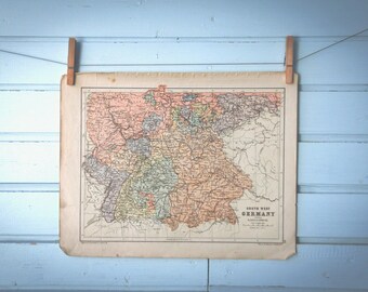 1883 Vintage South Germany Map