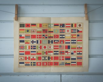 1928 Vintage Flags Chromolithograph Illustration