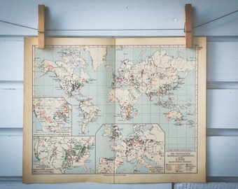 1931 Vintage World Mineral Map