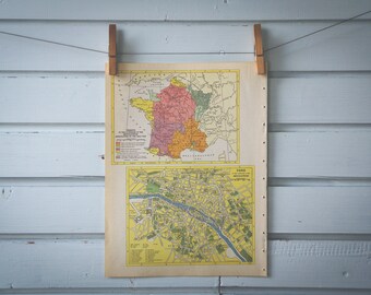 1954 Vintage Map of Paris & France during French Revolution