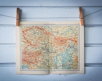 1956 Vintage Czechoslovakia & Hungary Map