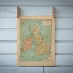 1928 Vintage Karte von Grossbritannien und Irland