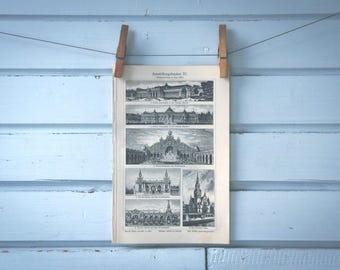 1907 Vintage  Paris Exposition Lithograph Illustration