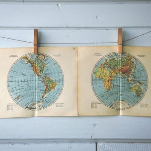 1932 Vintage World Hemispheres Map
