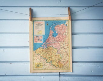 1954 Vintage Netherlands & Belgium Map