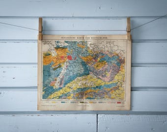 1887 Vintage South & Central Germany Geology Map