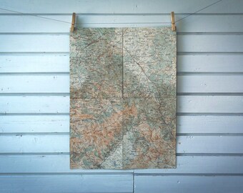 1930s Vintage South Kosovo & North Macedonia Map