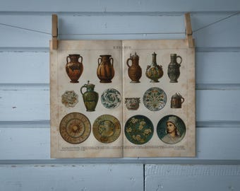 1887 Vintage Ceramic Art Chromolithograph Illustration