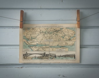 1907 Vintage Kiel Canal Map