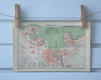 1894 Vintage Cherbourg Harbour Map