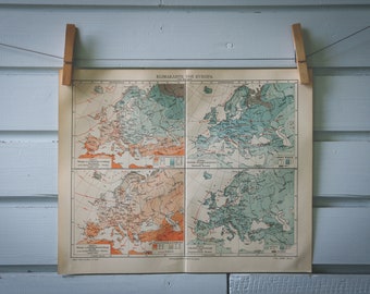 1907 Vintage Temperature Map of Europe