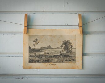 1894 Vintage Avlida Bay Lithograph Illustration