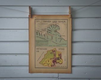 1941 Vintage Vatican & Genoa Map