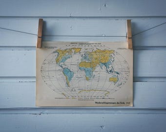 1936 Vintage World Rainfall Distribution Map
