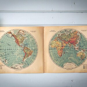 Carte des hémisphères du monde vintage 1929