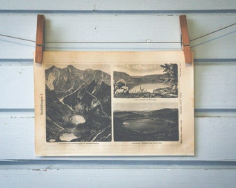 1907 Vintage Lakes Lithograph Illustration