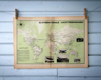 1941 Vintage World Airline Routes Map