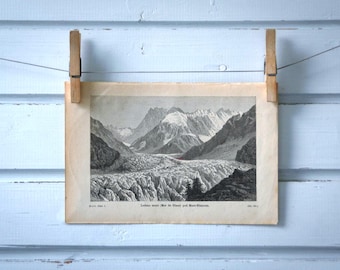 1888 Vintage Mer de Glace Lithograph Illustration