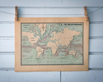 1941 Vintage World Map of Ocean Currents