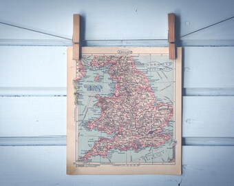 1929 Vintage Map of England