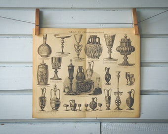 1884 Vintage Glass Art Lithograph Illustration