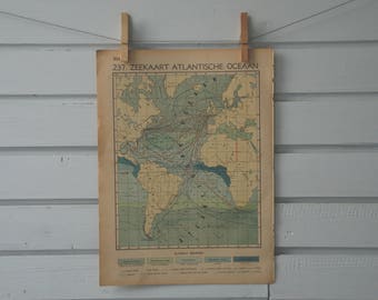 1941 Vintage Map of the Atlantic Ocean