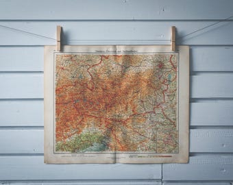 1928 Vintage Map of the Eastern Alps