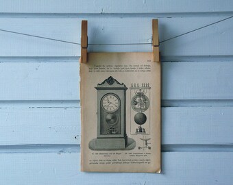 1891 Vintage Electric Clock Lithograph Illustration