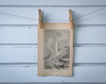 1888 Vintage Icelandic Geyser Lithograph Illustration