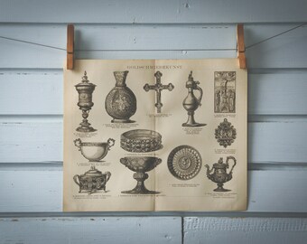 1887 Vintage Gold Artistry Lithograph Illustration