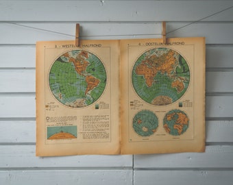 1941 Vintage World Hemispheres Map
