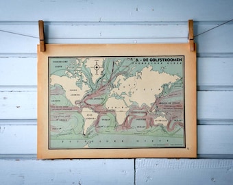 1941 Vintage World Map of Ocean Currents