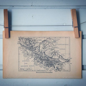 1939 Vintage Strait of Magellan Map