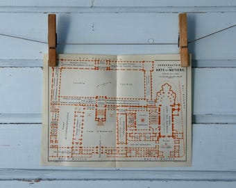 1909 Vintage Plan of the Conservatoire National des Arts et Métiers