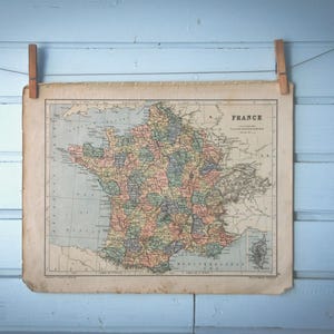 Vintage kaart van Frankrijk uit 1883
