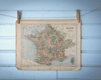 1883 Vintage Map of France
