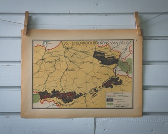 1941 Vintage Belgium Coal Basins Map