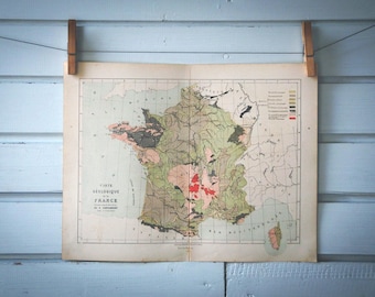 1870 Vintage Geology Map of France