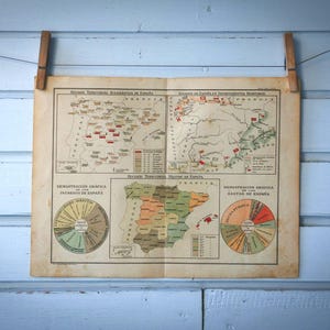 1937 Vintage Karte von Spanien