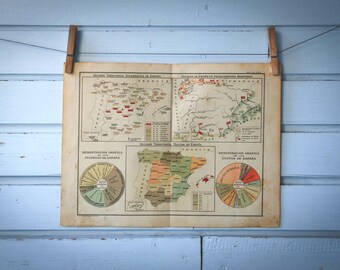 1937 Vintage Map of Spain