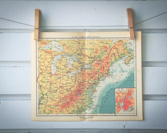 1956 Vintage Map of Northeast USA