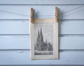 1892 Vintage Cologne Cathedral Lithograph Illustration