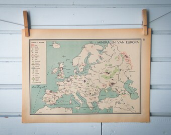 1941 Vintage Europe Minerals Map
