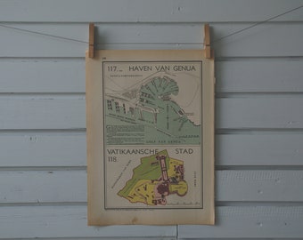 1941 Vintage Vatican & Genoa Map