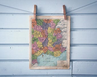 1936 Vintage Southeast France Map