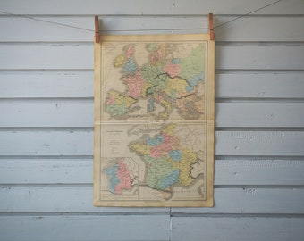 1880 Vintage Feudal Europe & France Map